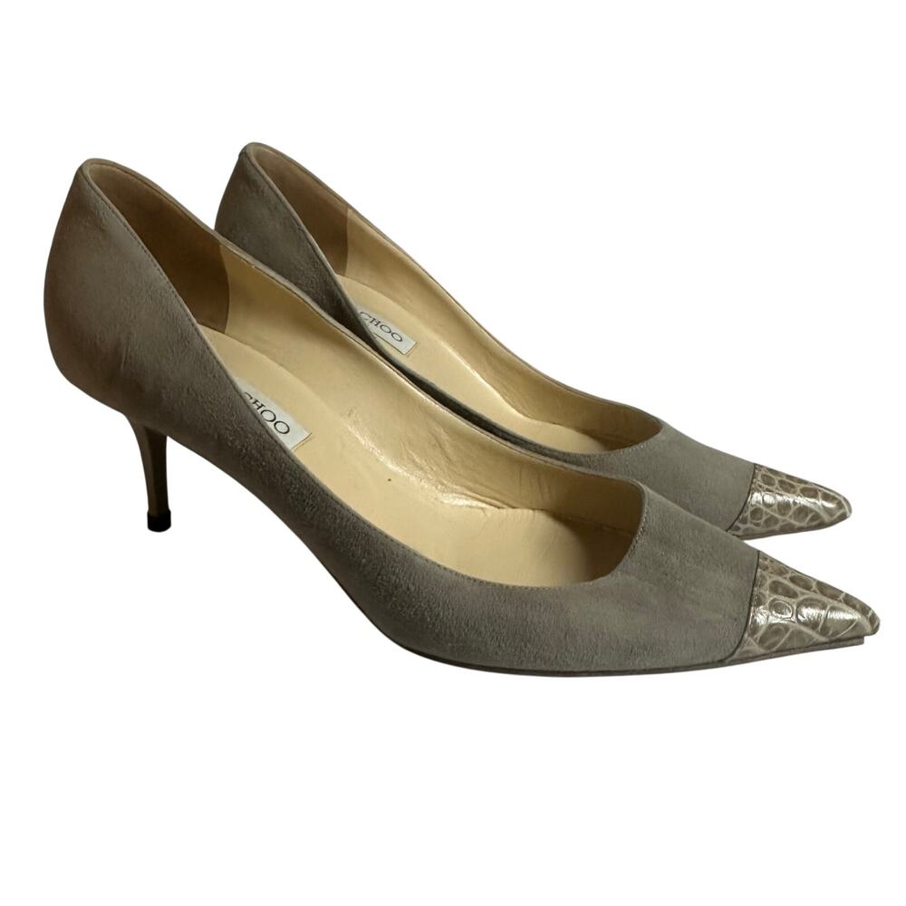 Jimmy Choo Gray Suede Giraffe Pointed Toe Heels Pumps Size EU 39.5‎ US 9.5